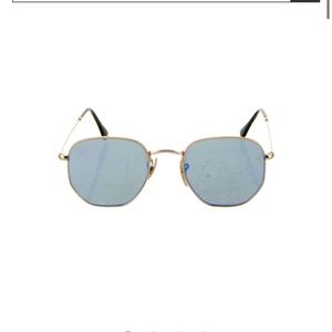 Rayban hexagonal flat mirror sunglasses blue and gold